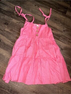 SALTY SHREDS Pink Tiered Tie-Shoulder Sundress